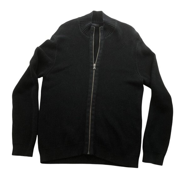 Express Men's Zipper Sweater Size XL Black Ribbed Knit Full-Zip Round Neck Cozy - Picture 1 of 10
